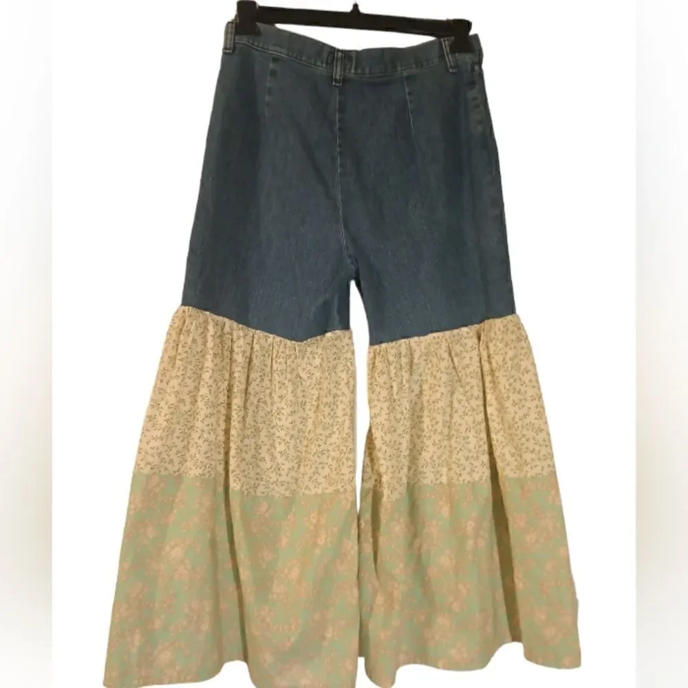Upcycled recycled customized vintage hippie gypsy  bell bottom denim jean 12 - Picture 6 of 12